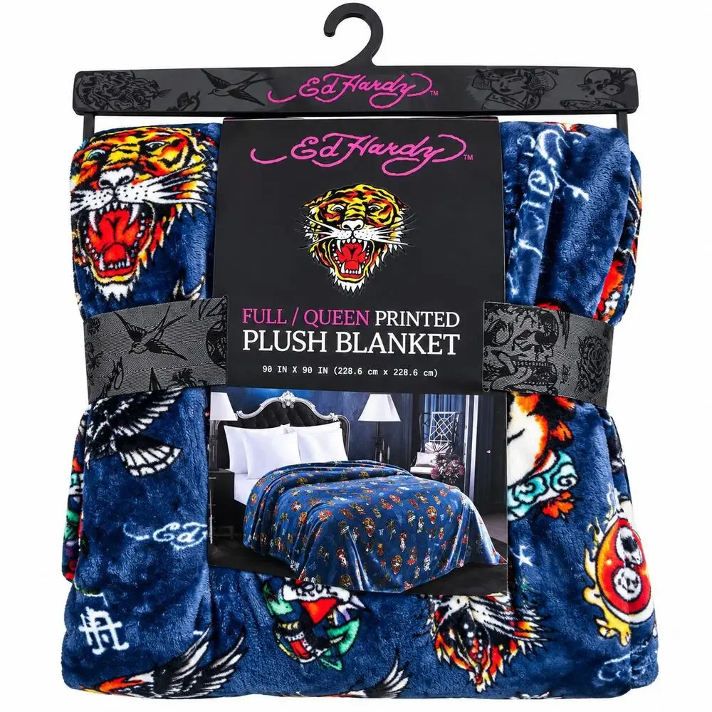 Ed Hardy Blue Full/Queen Plush Blanket . 90 x 90